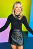 SSYS The Lindsey Faux Leather Skort In Black, ssys fall collection, ssys fall, fall style, fall outfit, must have fall, elevated fall, mom style, office style, office outfit, fall skort, elevated skort, ssys skort, ssys by mallory fitzsimmons