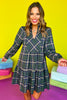 Hunter Green Plaid Print Ruffle V Neck Dress *FINAL SALE*