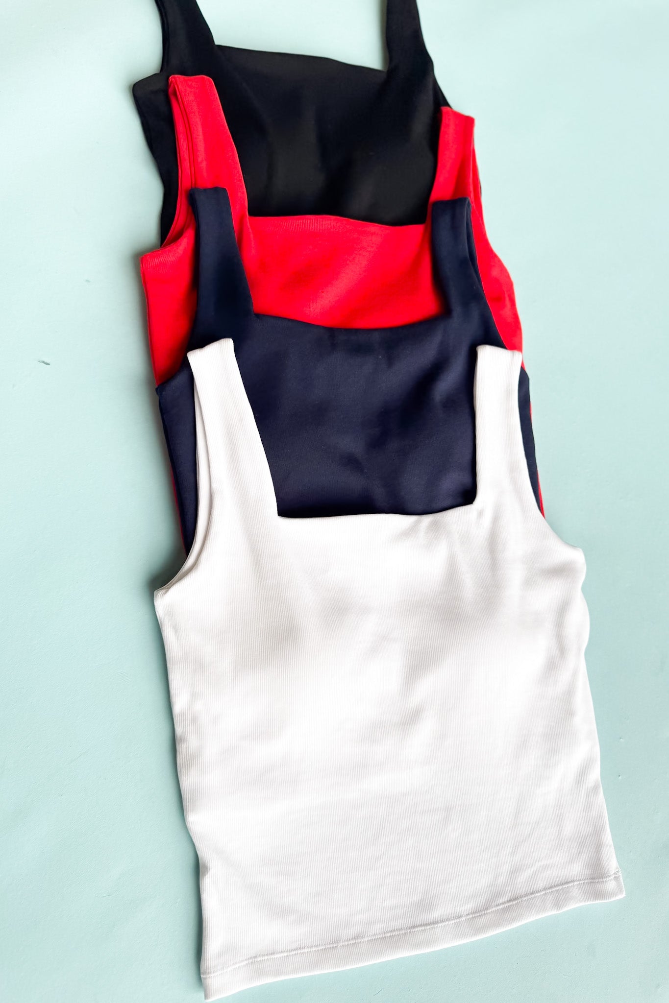SSYS Navy Ribbed Square Neck Padded Tank