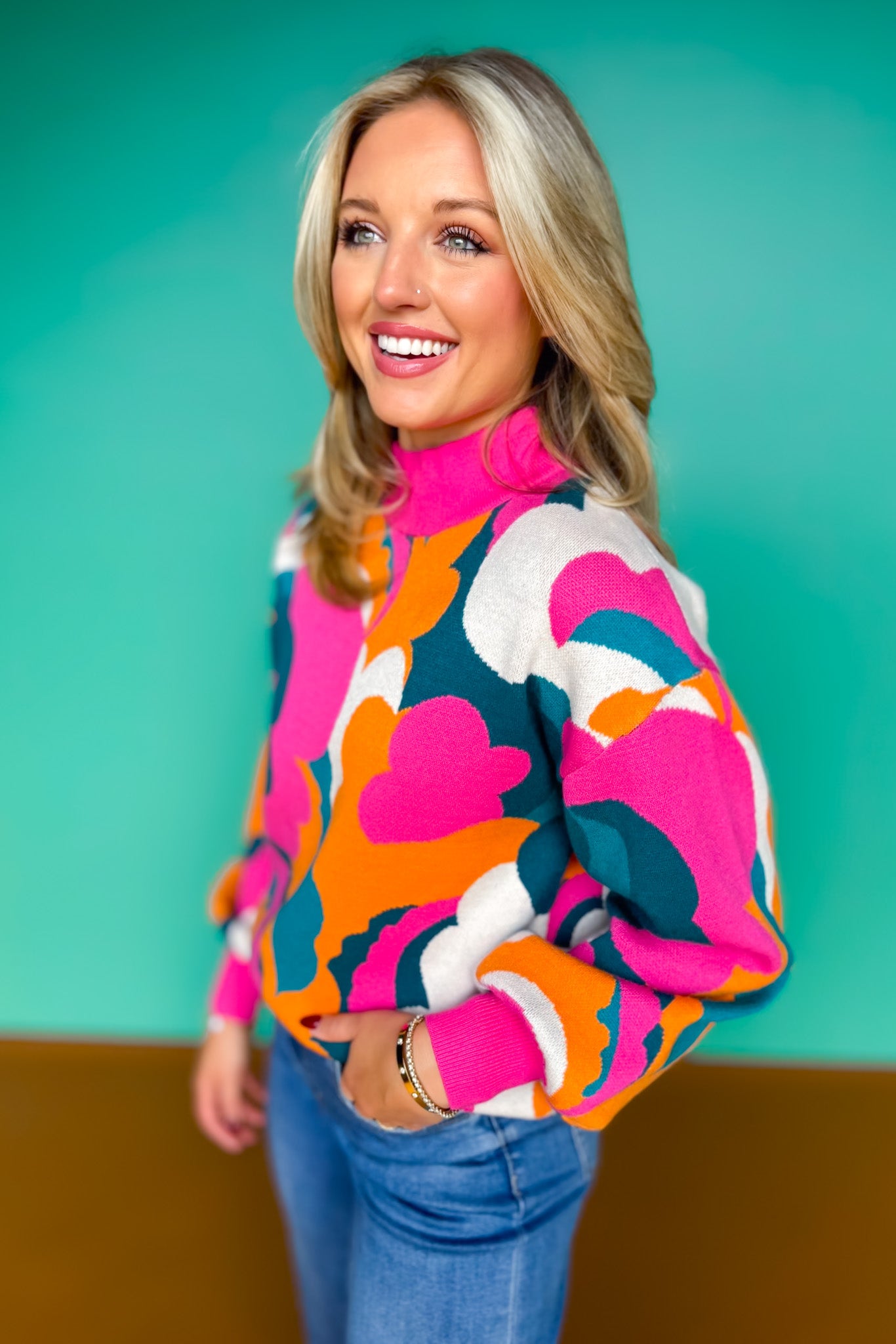 SSYS Aspen Mock Neck Sweater In Abstract Pink