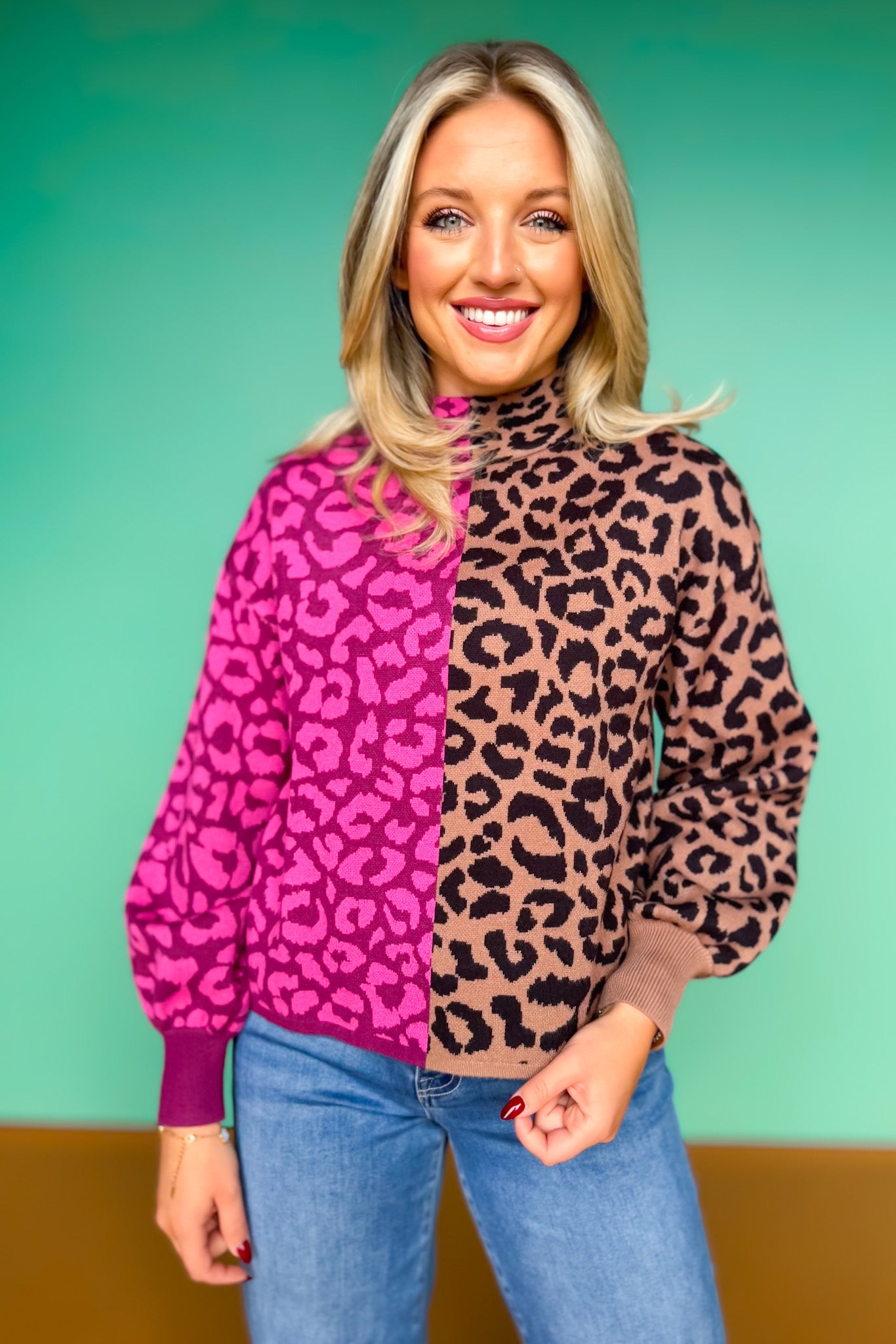 SSYS Cynthia Mock Neck Sweater In Multi Animal