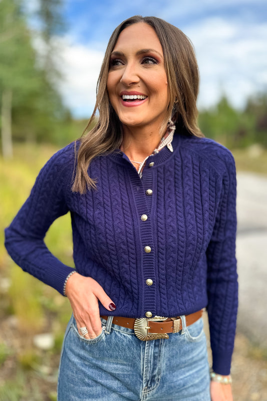 SSYS Lizzy Cable Knit Cardigan In Navy