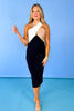 Black Ribbed Colorblock Cross Halter Neck Midi Dress, formal, date night, elevated, sophisticated, ssys by mallory fitzsimmons