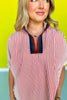 Rust Seersucker Contrast Stripe Collar Neckline Top *FINAL SALE*