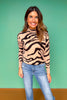 SSYS Jacey Animal Stripe Knit Sweater In Tan