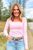 SSYS Ribbed Square Neck Long Sleeve Top In Ice Pink