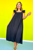 Black Frilled Cap Sleeve Square Neck Midi Dress