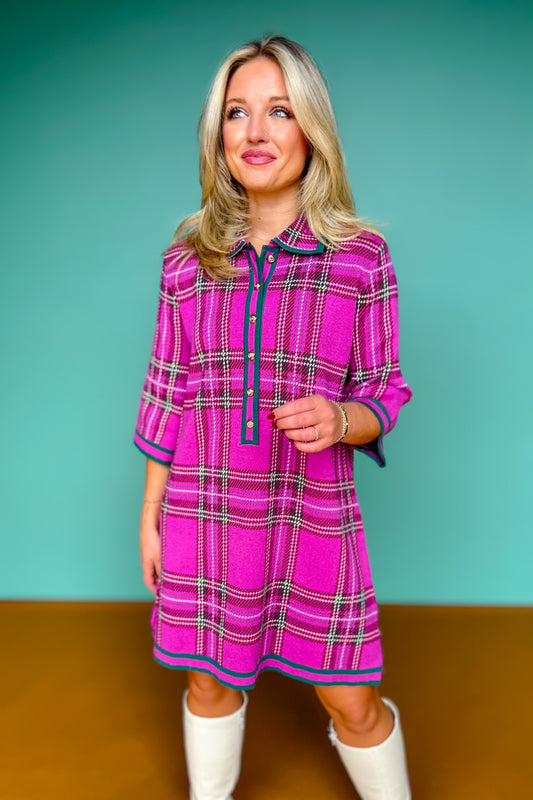 SSYS Eleanor Knit Dress In Pink Plaid