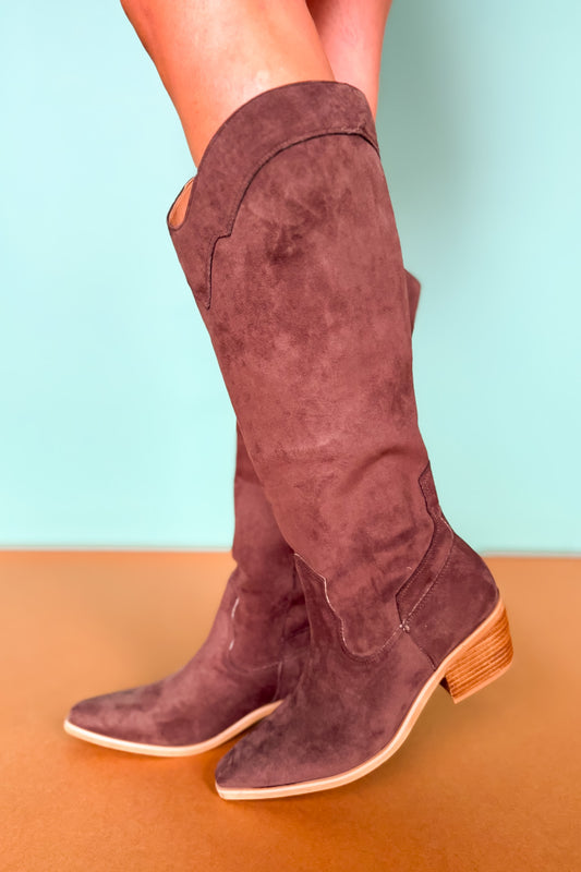 Dark Brown Suede Knee High Boots