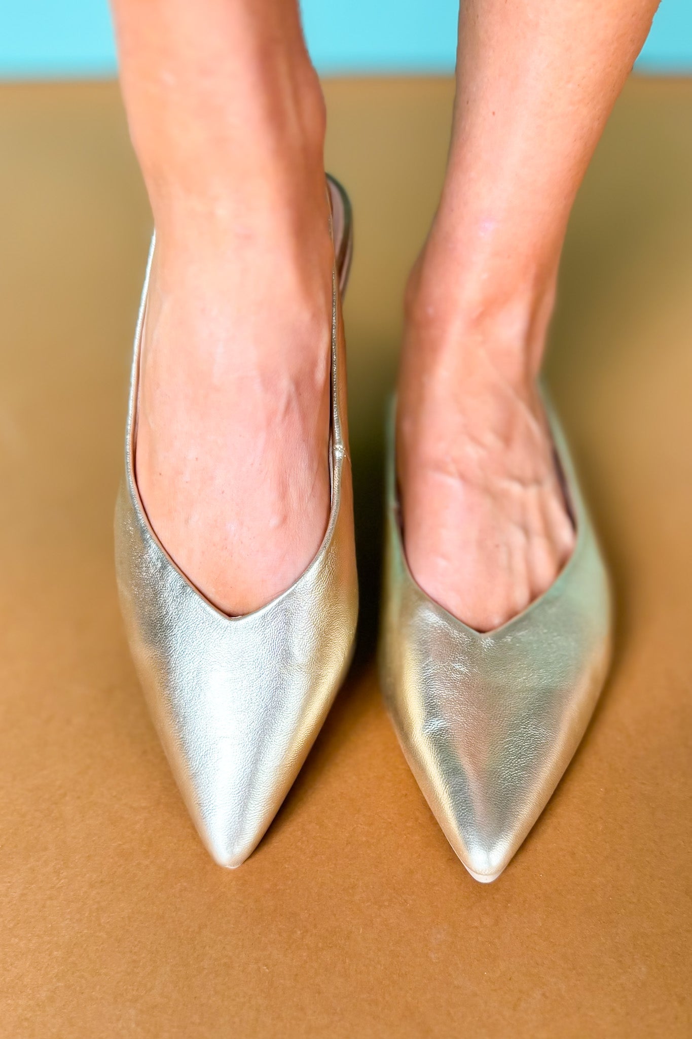 Gold Pointed Toe Slingback Flats