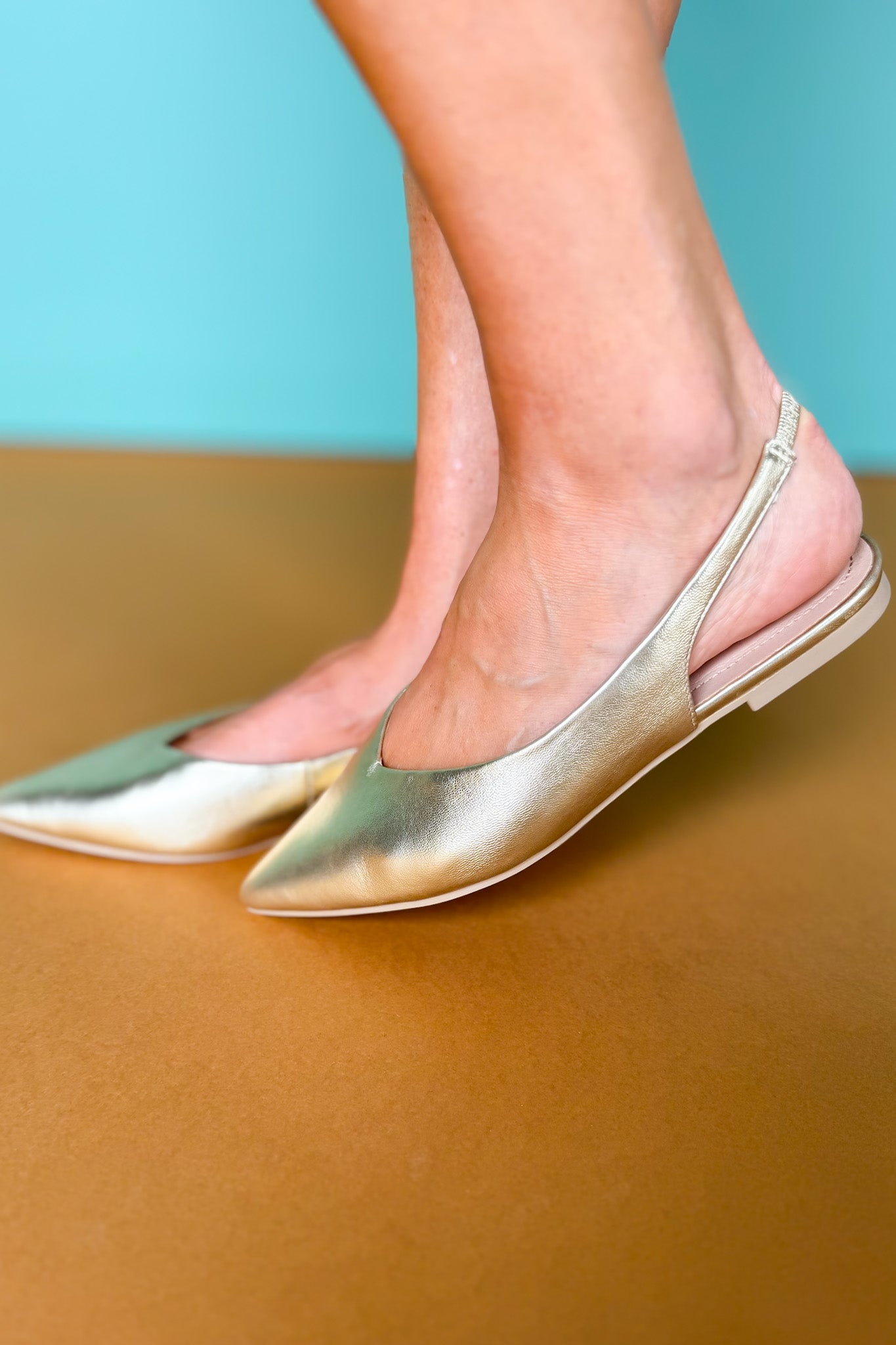 Gold Pointed Toe Slingback Flats
