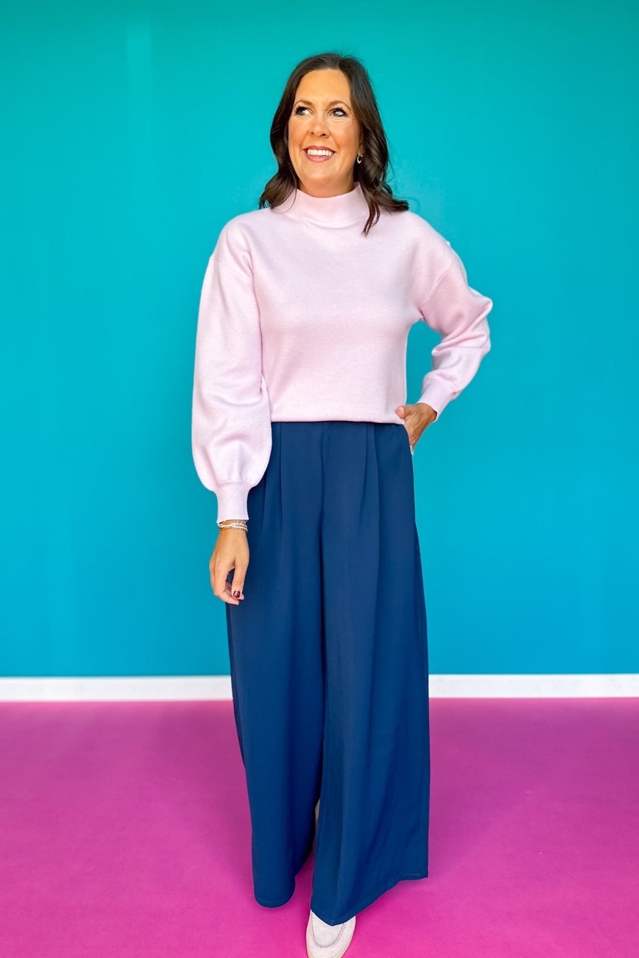 SSYS Merritt Mock Neck Sweater In Light Pink