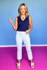 SSYS Signature Double Lined Sleeveless V Neck Tank Top In Navy