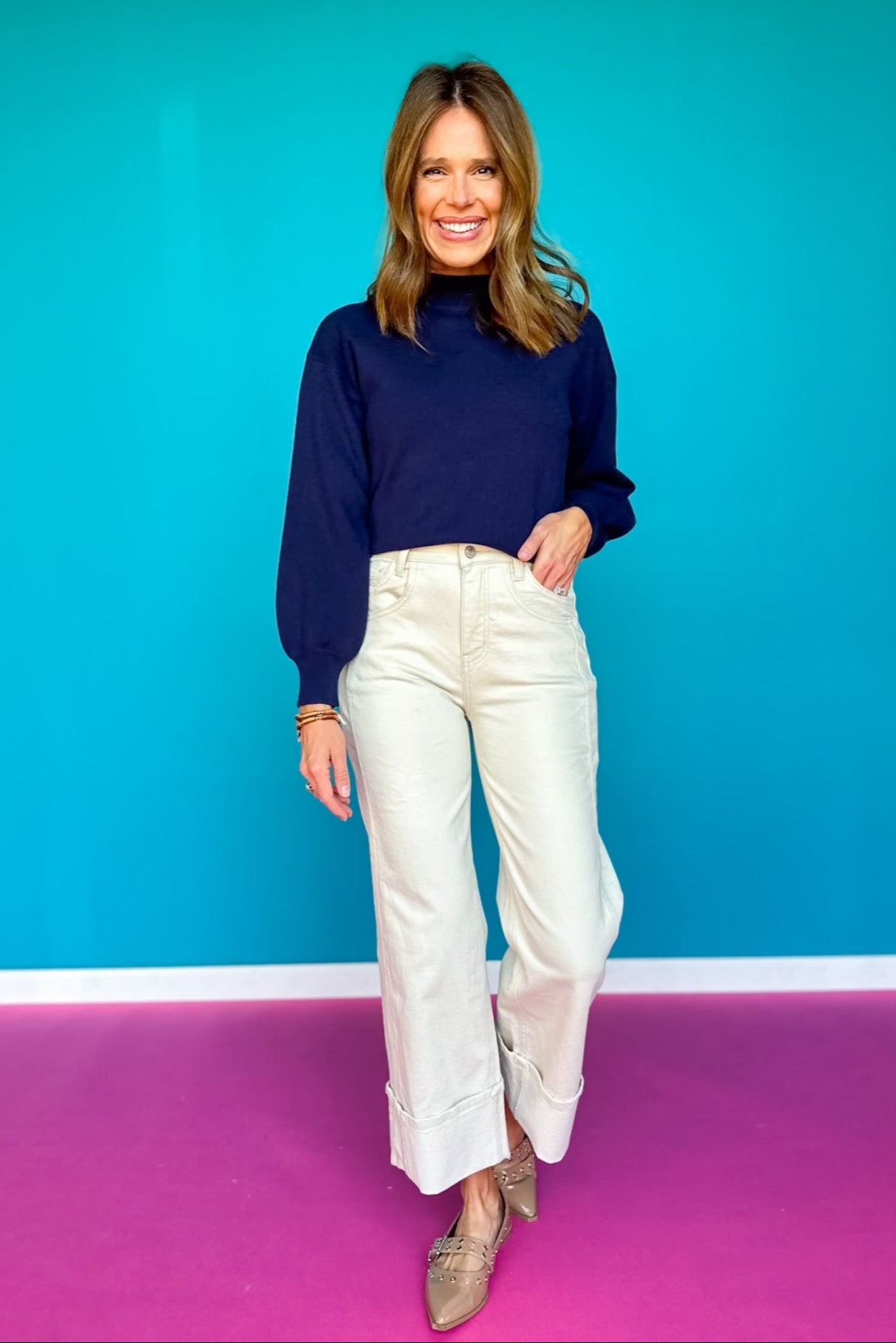 SSYS Merritt Mock Neck Sweater In Navy