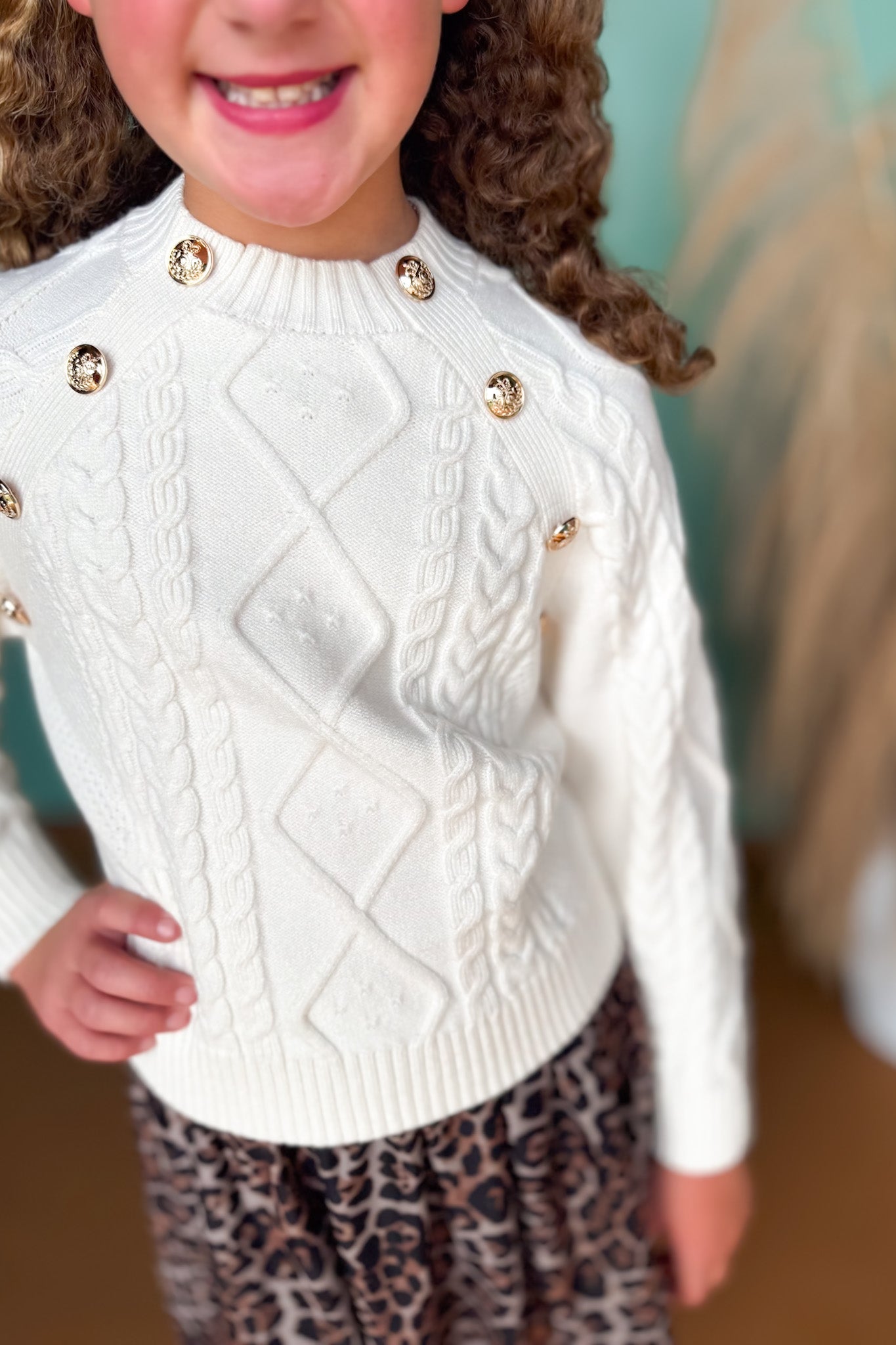 SSYS Kids Larkyn Button Cable Knit Sweater In Ivory