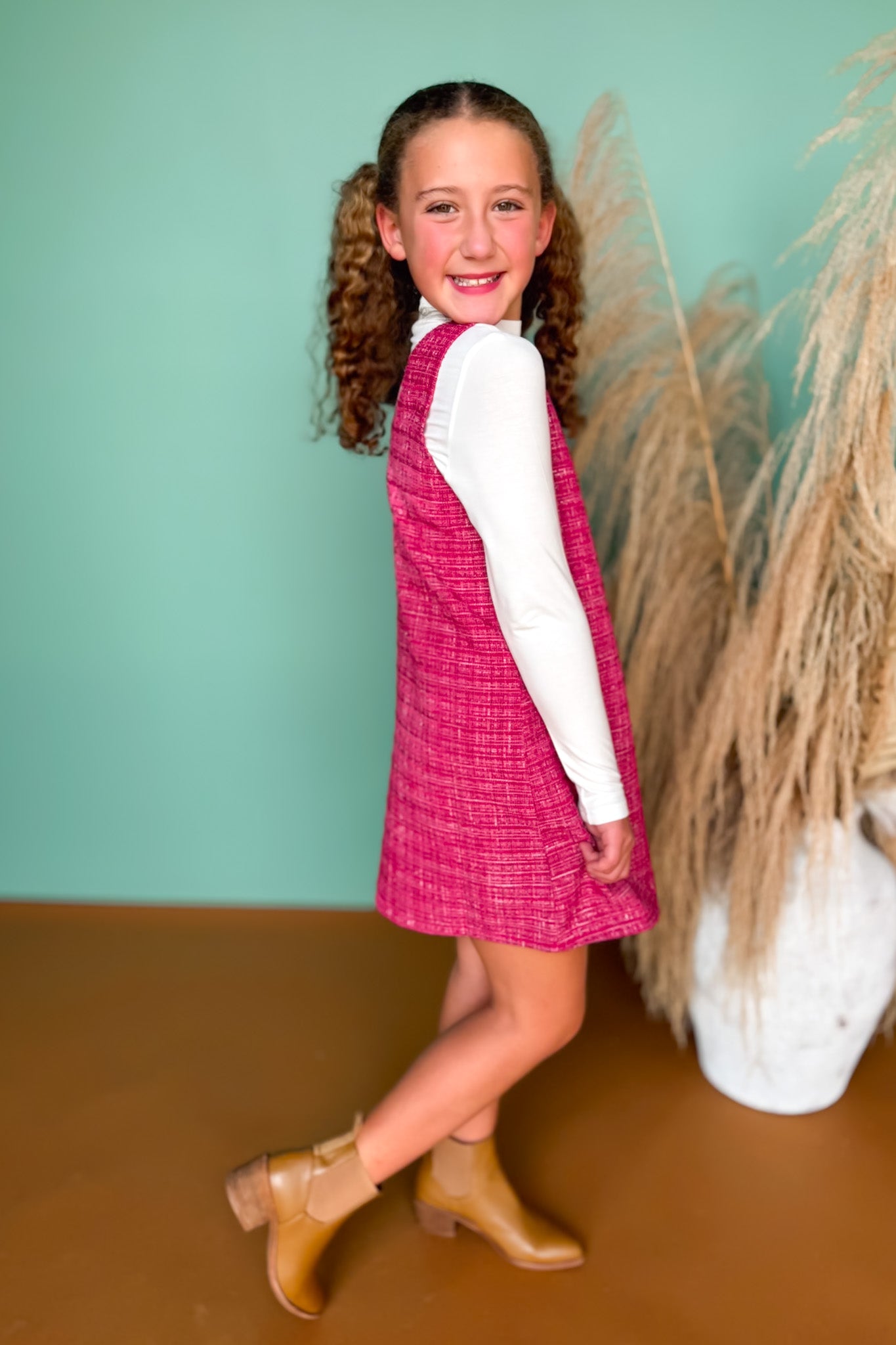 SSYS Kids Bitsy Tweed Jumper Dress In Pink