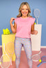 SSYS Ruffle Shoulder Air Top In Pink *FINAL SALE*