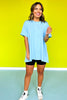 Sky Blue Drop Shoulder Raw Edge Detail Top *FINAL SALE*