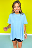 Sky Blue Drop Shoulder Raw Edge Detail Top *FINAL SALE*