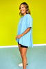 Sky Blue Drop Shoulder Raw Edge Detail Top *FINAL SALE*