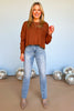 rust knit crew neck drop shoulder sweater, easy to wear, must have for fall, pair with denim, mom style, cozy and comfortable, shop style your senses by mallory fitzsimmons.
