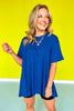 Light Navy Drop Shoulder Raw Edge Detail Top *FINAL SALE*