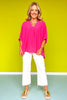 Hot Pink V Neck Half Puff Sleeve Top *FINAL SALE*