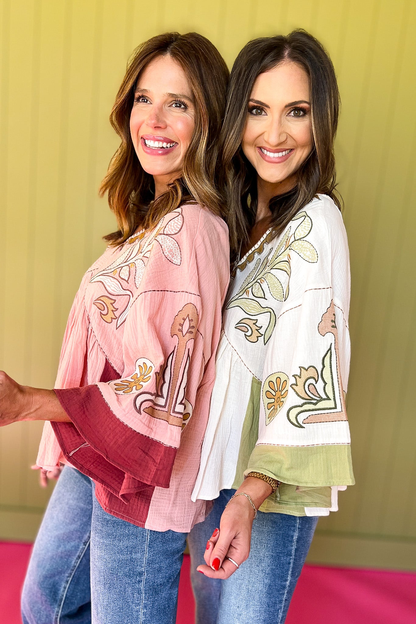 Rose Woven Embroidery Detail V Neck Babydoll Top