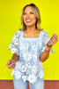 Blue Floral Lace Square Neck Scallop Hemline Top *FINAL SALE*