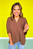 Brown V Neck Half Puff Sleeve Top *FINAL SALE*