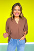 Brown V Neck Half Puff Sleeve Top *FINAL SALE*