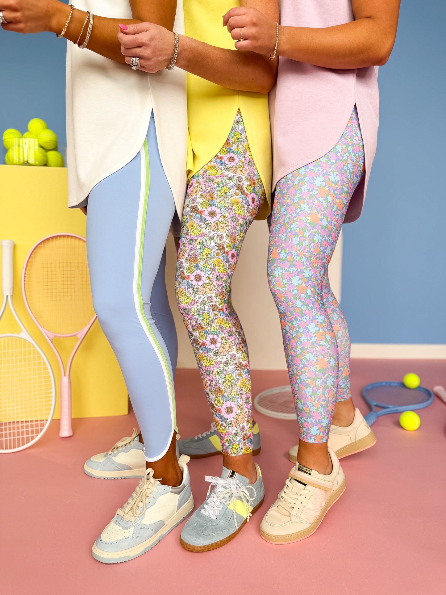 SSYS Light Blue Tulip Hem Green White Trim Leggings
