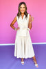 Ecru Sleeveless Pleated Linen Midi Dress