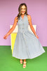 Denim Drop Waist Notch Collar Sleeveless Midi Dress *FINAL SALE*