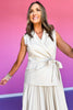 Ecru Sleeveless Pleated Linen Midi Dress