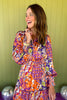 Orange Multi Abstract Print Frill Neck Half Button Up Midi Dress, fall new arrivals, easy to wear dress, bright colors, occasion ready, mom style, easy and chic, shop style your senses by Mallory fitzsimmons.