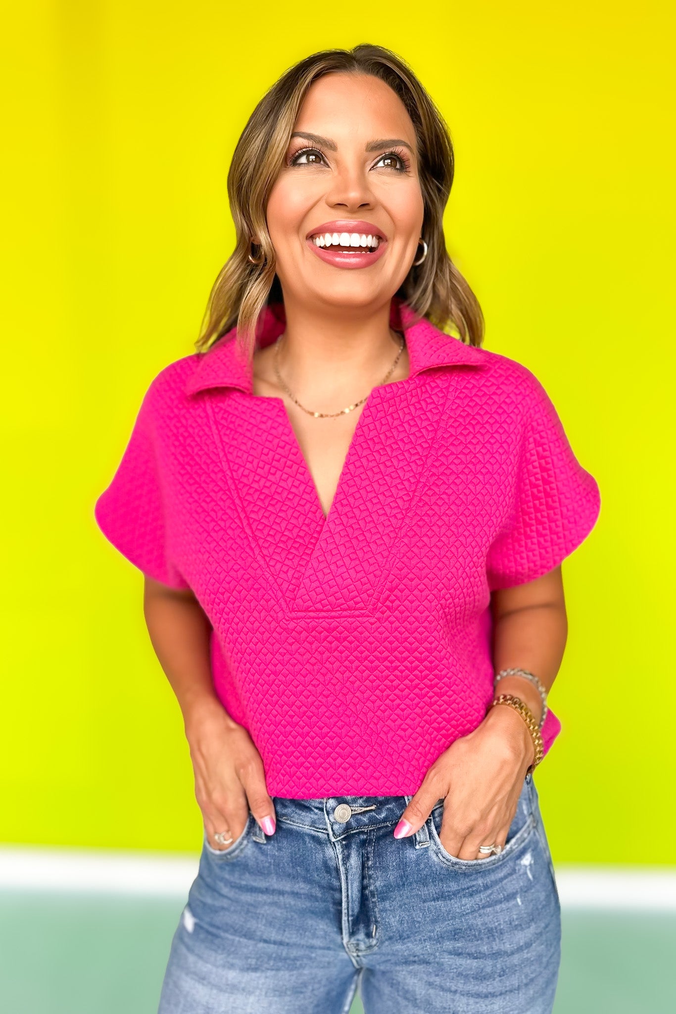 SSYS Cropped Everyday Top In Diamond Quilted Magenta