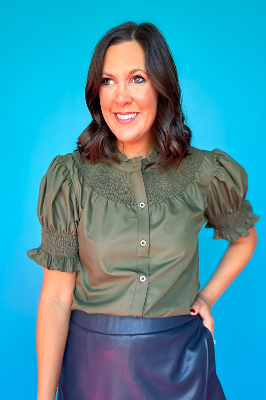 SSYS Dahlia Smocked Top In Olive