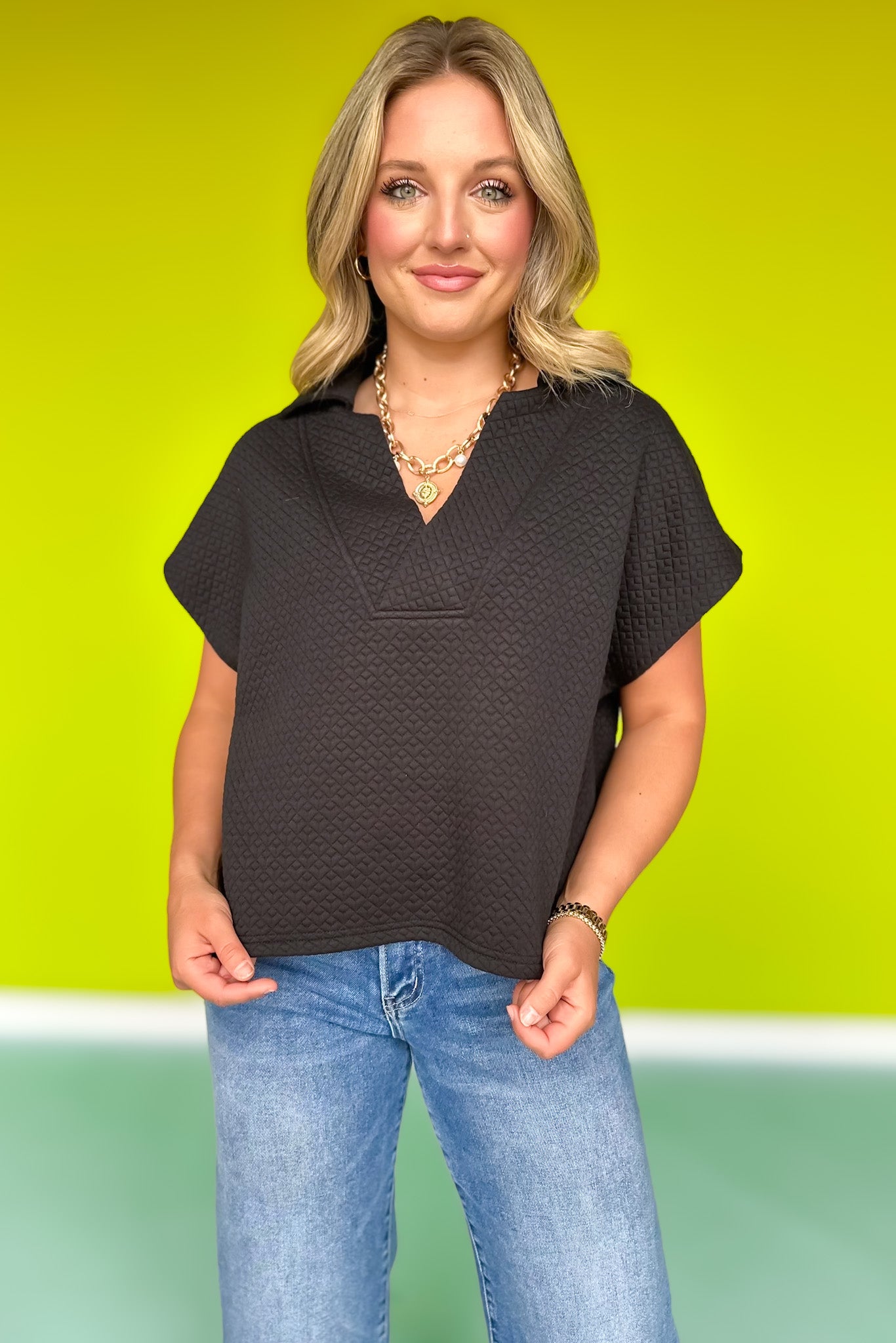 SSYS Cropped Everyday Top In Diamond Quilted Black