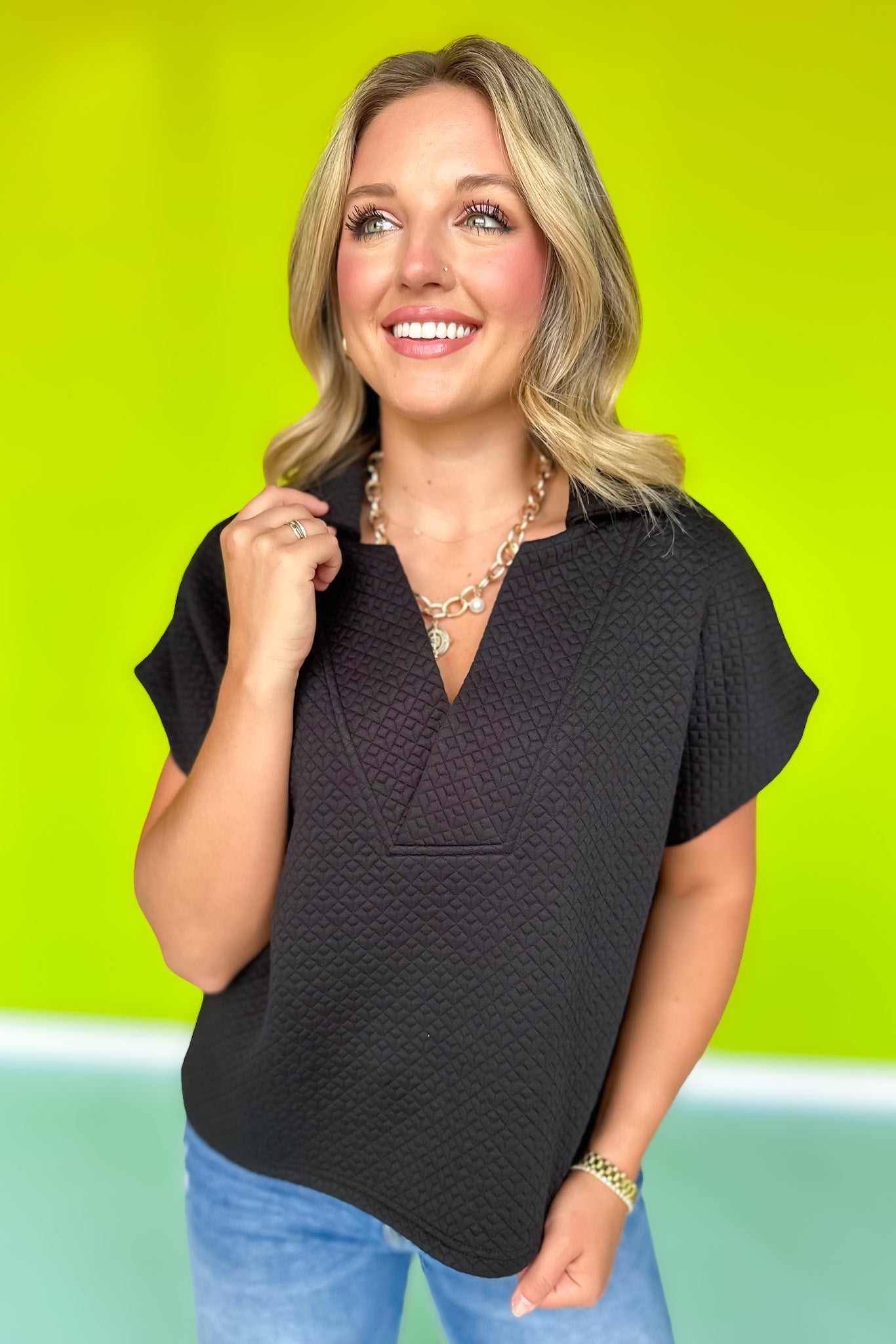 SSYS Cropped Everyday Top In Diamond Quilted Black
