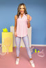 SSYS Light Pink Eyelet Sleeveless Frill V Neck Active Top