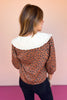 Tan Animal Print V Neck Contrasting Collar 3/4 Sleeve Top *FINAL SALE*