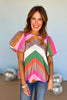 Green Multi Colorblock Round Neck Short Puff Sleeve Top, fall new arrivals, easy to wear, printed tops, from the office to girls night, pair with denim, mom style, shop style your senses by mallory fitzsimmons.
