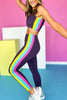 SSYS Pink Lime Aqua Inset Stripe Purple Sports Bra