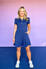 SSYS Lainey Lattice Everyday Puff Sleeve Drop Waist Dress In Navy