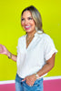 White Linen Collar V Neck Short Sleeve Top *FINAL SALE*