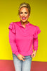 SSYS The Libby Ruffle Shoulder Button Long Sleeve Top In Pink *FINAL SALE*