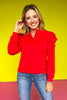 SSYS The Libby Ruffle Shoulder Button Long Sleeve Top In Red *FINAL SALE*