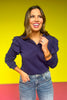 SSYS The Libby Ruffle Shoulder Button Long Sleeve Top In Navy *FINAL SALE*