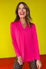 SSYS Hot Pink Honeycomb Long Sleeve Frill V Neck Active Top *FINAL SALE*